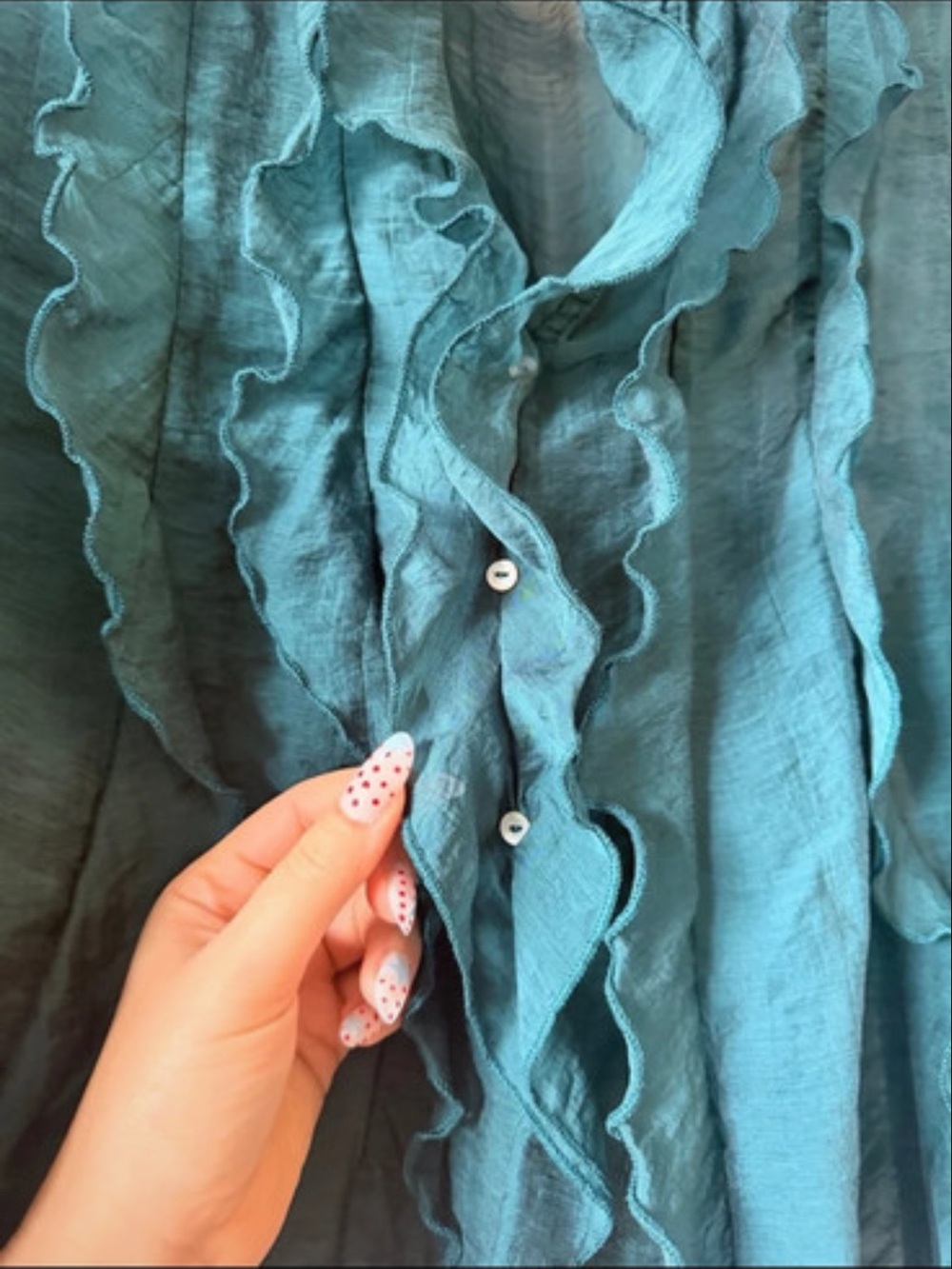Zara Teal Ruffle-Front Blouse - Picture 3 of 5